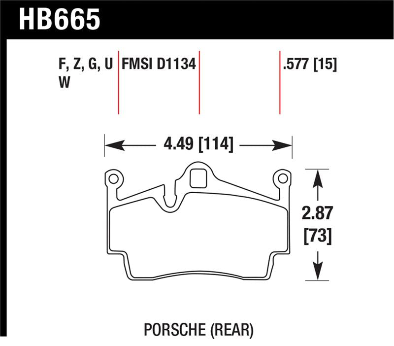 Hawk 2014-2015 Porsche Cayman Performance Ceramic Street Rear Brake Pads specifications diagram
