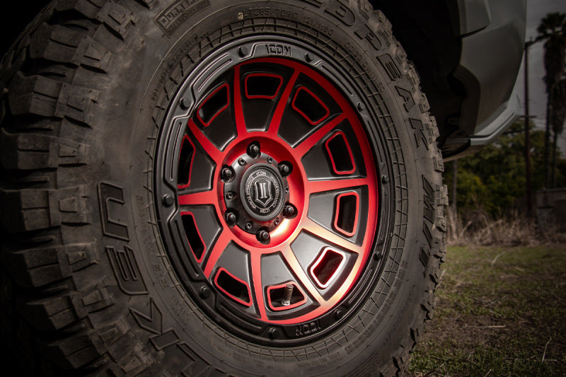 ICON Victory 17x8.5 6x135 6mm Offset 5in BS Satin Black w/Red Tint Wheel Secondary image