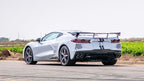 Borla 2020 Chevrolet Corvette C8 6.2L ATAK 3in Exhaust System Dual Round A/C Tips 4inx 4.75in on a sporty white Corvette