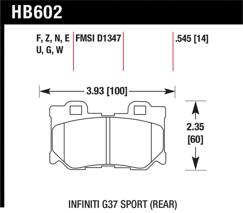 Hawk 10-11 Infiniti FX50 / 09-10 G37 / 09-10 Nissan 370Z DTC-60 Race Rear Brake Pads Secondary image
