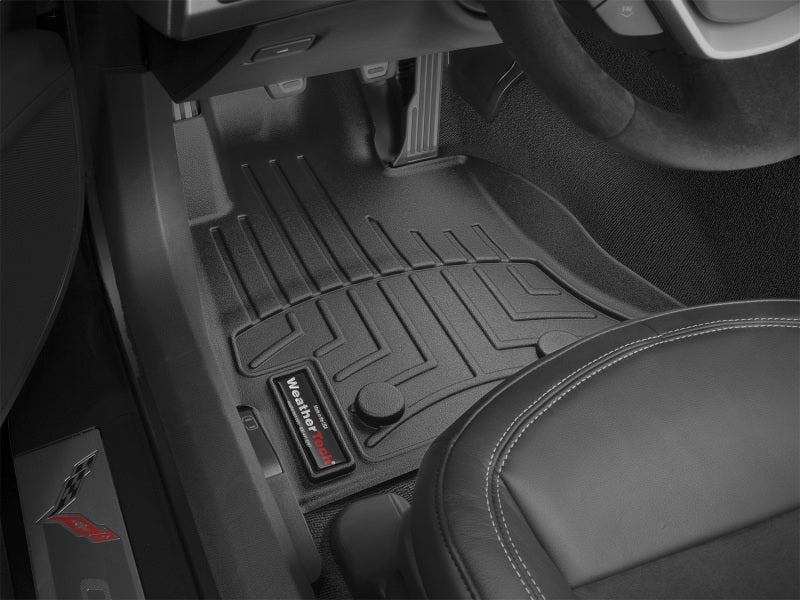 WeatherTech 14 Chevrolet Corvette Stingray Front FloorLiner - Black installed in car interior for absolute interior protection.