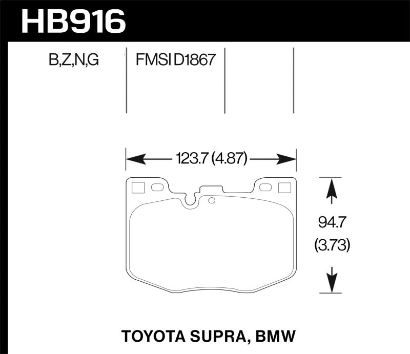 Hawk 2020 Toyota Supra / 19-20 BMW Z4 DTC-60 Front Brake Pads dimensions and details Main image