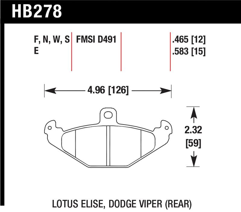 Hawk HPS Street Brake Pads dimensions for Lotus Elise, Dodge Viper Main image