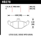 Hawk HPS Street Brake Pads dimensions for Lotus Elise, Dodge Viper