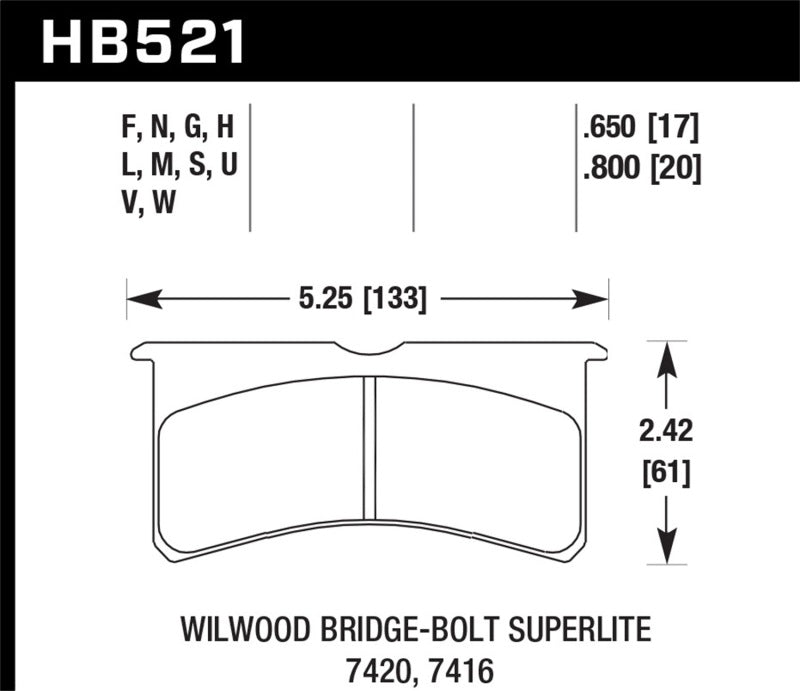 Hawk Performance ER-1 Motorsport Brake Pads specifications diagram
