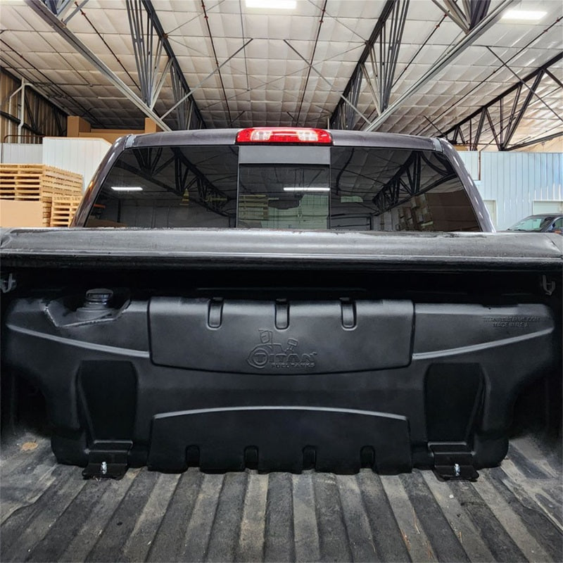 Titan Fuel Tanks Universal 50 Gallon Travel Trekker Fuel System w/Electronic Controller/Pump System installed in truck bed.