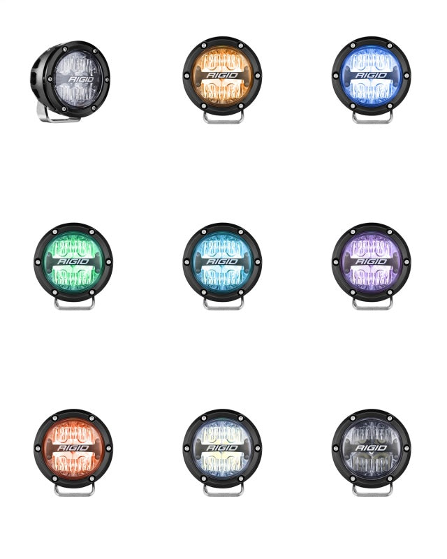Rigid Industries 360-Series 4in LED Off-Road Drive Beam - RGBW (Pair) in various colors for offroad lighting.