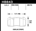Hawk Performance Ceramic Brake Pads dimensions diagram for Cadillac