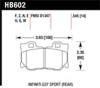 Hawk 2009-2013 Infiniti FX50 Sport HPS 5.0 Rear Brake Pads dimensions diagram