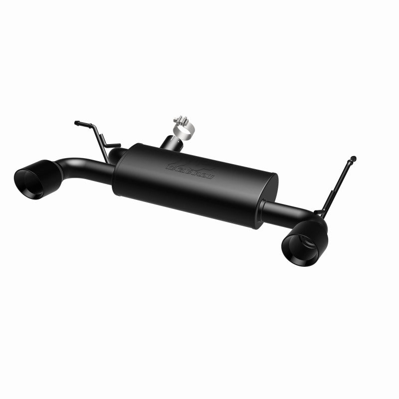 MagnaFlow 07-17 Jeep Wrangler JK 3.8/3.6L Dual Split Rear Exit Black Axle-Back Exhaust for offroad performance upgrades.