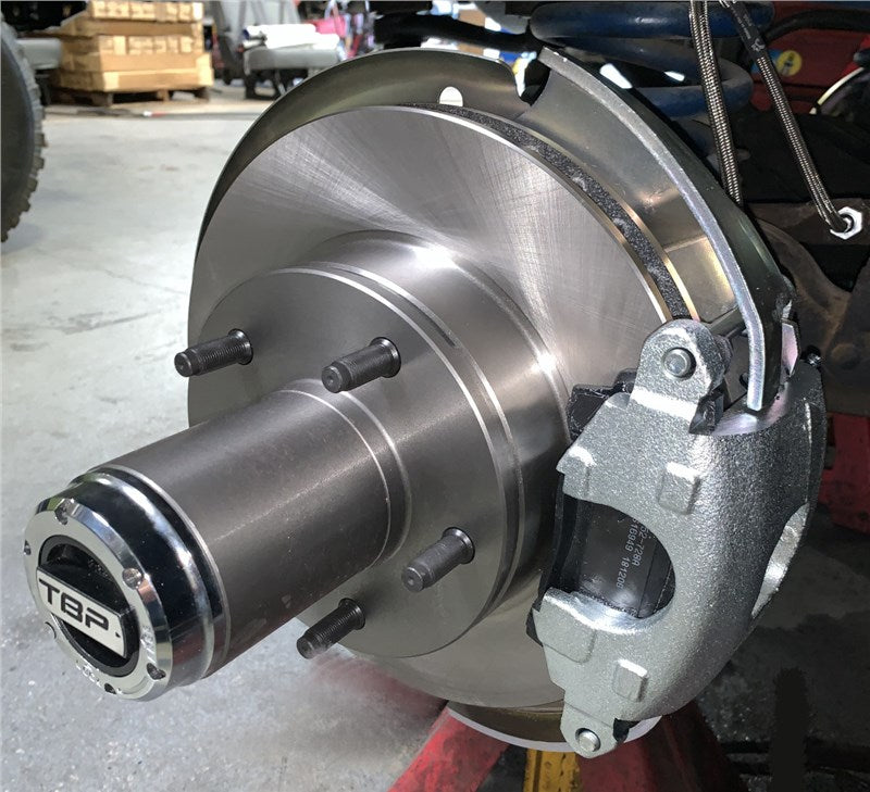 Close-up of a performance offroad brake assembly for trucks.