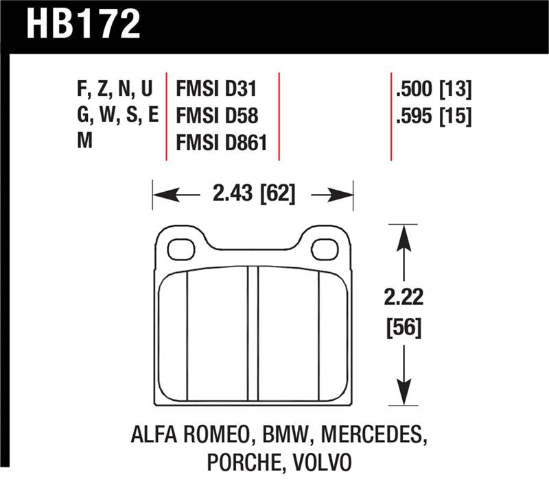 Hawk 63-65 Porsche 356 Front /  69-83 911 / 64-72 912 Rear DTC-60 Race Brake Pads Secondary image