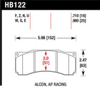 Hawk Stoptech ST-60 Caliper DTC-60 Race Brake Pads dimensions