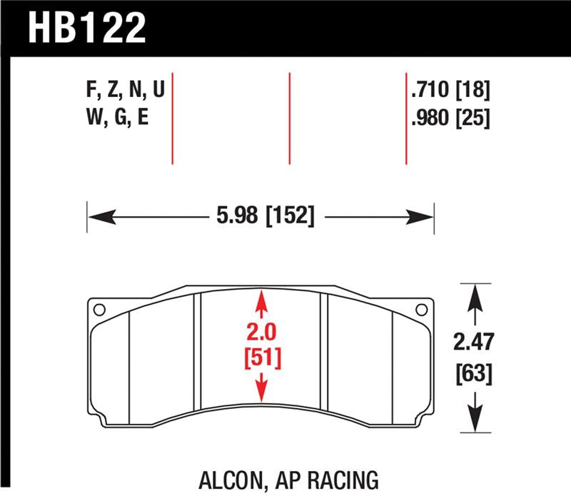 Hawk Stoptech ST-60 Caliper DTC-60 Race Brake Pads dimensions