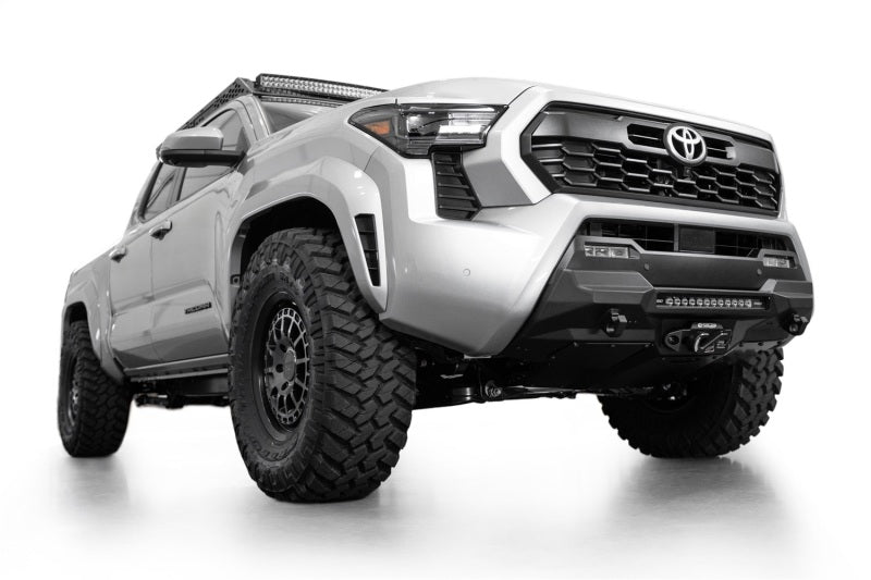 Addictive Desert Designs 2024 Toyota Tacoma Stealth Center Mount Winch Front Bumper on off road parts truck
