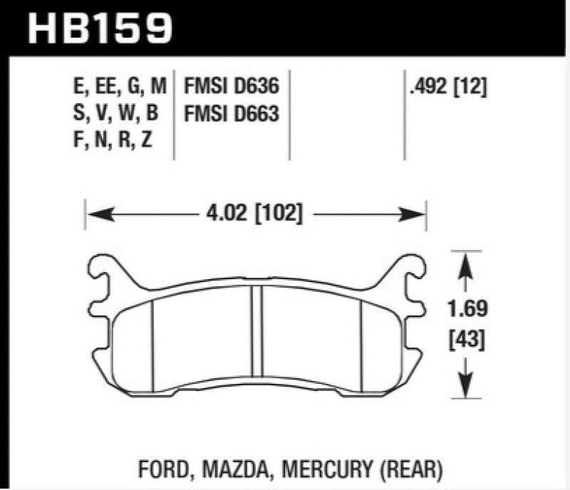 Hawk 03-05 Mazda Miata Rear ER-1 Brake Pad Set diagram