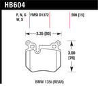 Hawk BMW 135i HPS Street Rear Brake Pads dimensions diagram