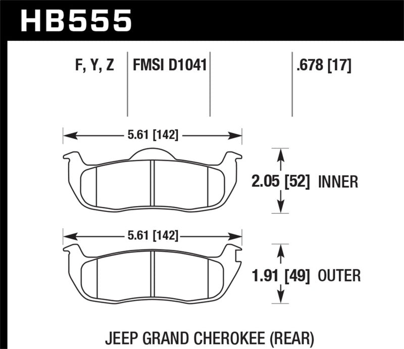 HB555 rear brake pad diagram for Jeep Grand Cherokee 06-10 Main image
