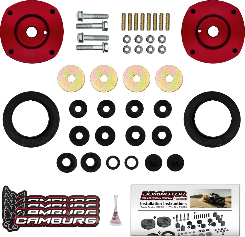 Camburg 22-24 Toyota Tundra 2wd /4wd Dominator Preload Spacer Kit components and installation instructions.