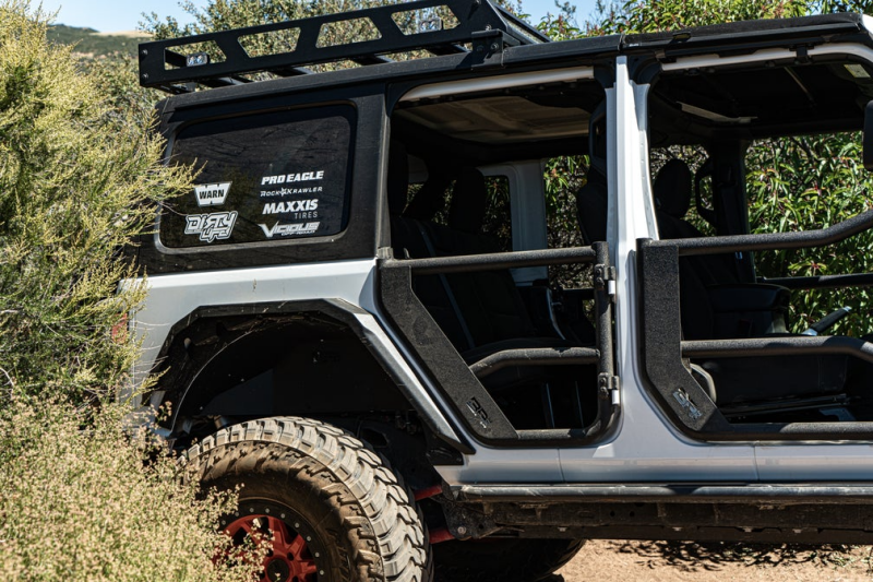 Body Armor 4x4 2018+ Jeep Wrangler JL Gladiator JT Tube Doors Rear Pair on offroad trail.