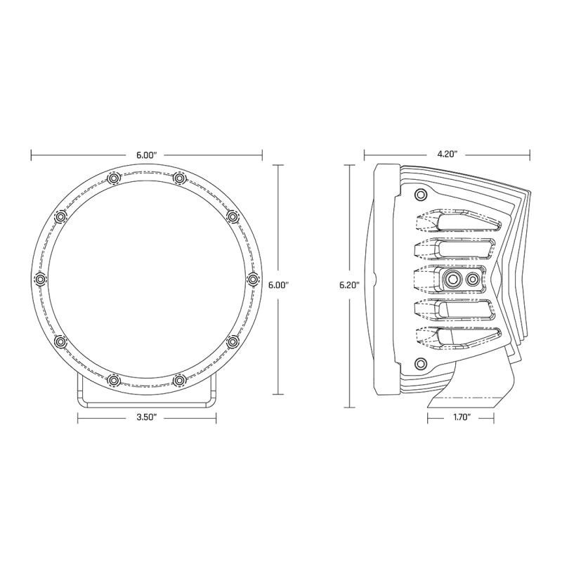 Rigid Industries 360-Series Laser 6in Amber Backlight dimensions