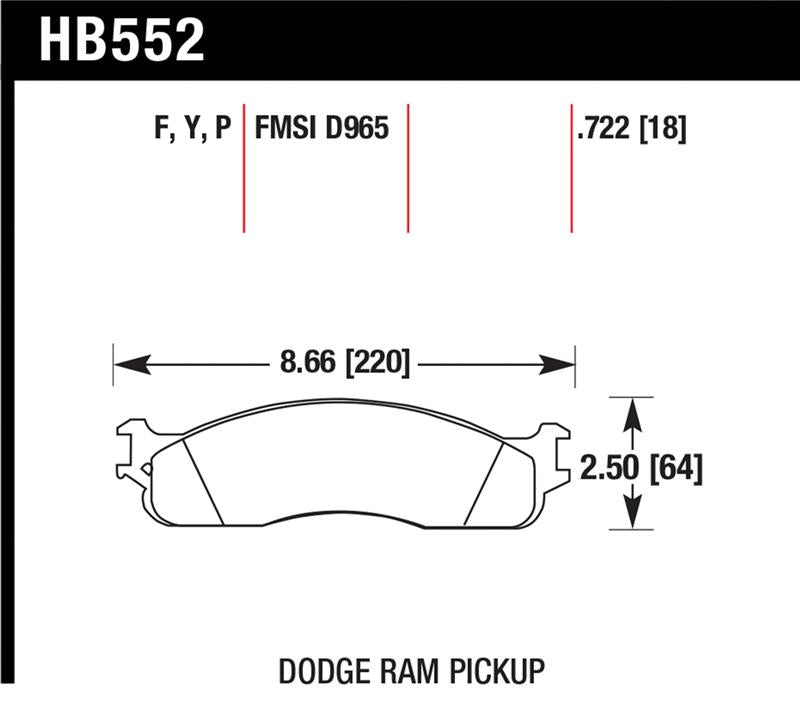Hawk Super Duty Street Front Brake Pads dimensions for Dodge Ram Main image