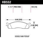 Hawk Super Duty Street Front Brake Pads dimensions for Dodge Ram