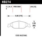 HB274 drawing of Hawk HP+ Street Brake Pads for Ford Mustang