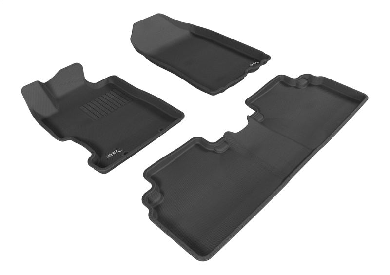 3D MAXpider 2006-2011 Honda Civic Sedan Kagu 1st & 2nd Row Floormat - Black in three pieces, custom design for vehicle protection.