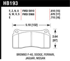 Hawk Dodge / Ferrari  Front & Rear / Ferrari / Jaguar / Nissan Front DTC-70 Race Brake Pads technical specifications diagram