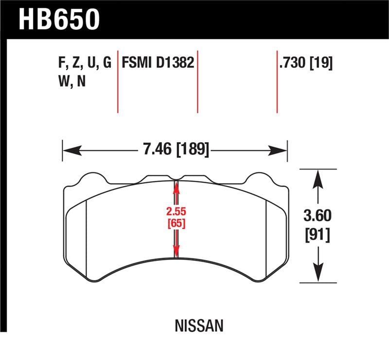 Hawk 09-11 Nissan GT-R DTC-60 Motorsports Front Brake Pads diagram dimensions