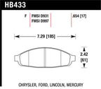 Hawk HPS Street Brake Pads dimensions for Chrysler, Ford