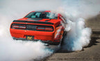 MagnaFlow Axle-Back, SS, 3in, Quad Split Rear 3.5 Tips 2015 Dodge Challenger incl SRT Hellcat burnout in smoke.