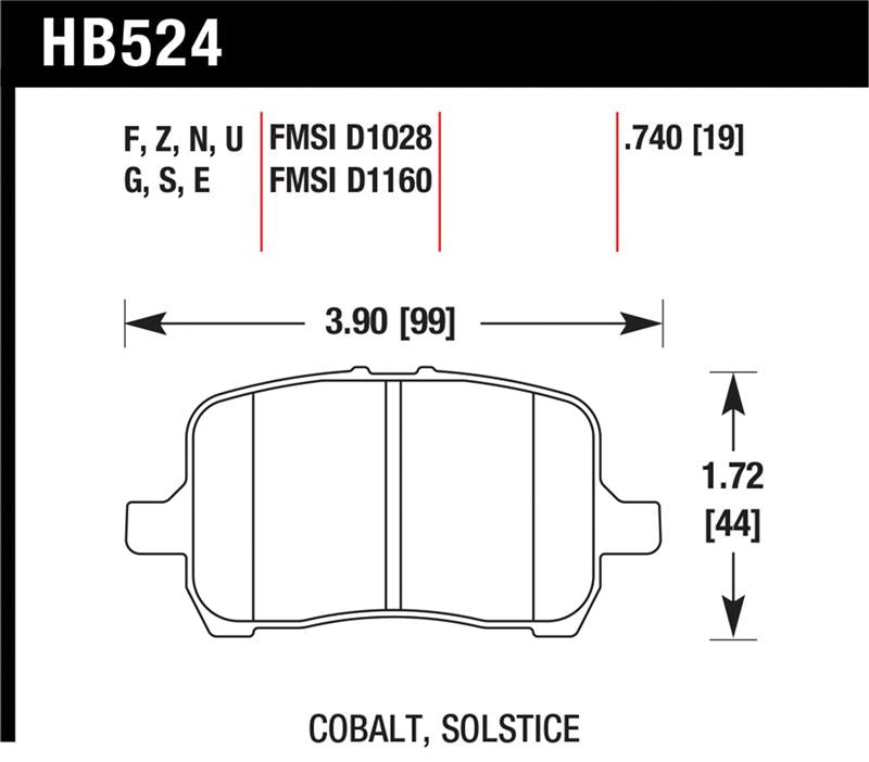 Hawk 05-07 Cobalt SS / 08-09 HHR / 04+ Malibu / 07A+ G5 GT / 06+ G6 / HPS Street Front Brake Pads specifications