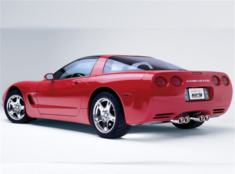 Borla 97-04 Chevrolet Corvette 5.7L 8cyl Touring SS Catback Exhaust on a red Corvette