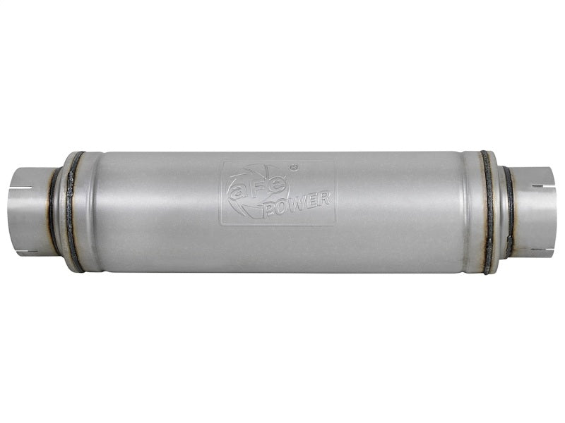 aFe ATLAS Aluminized Steel Muffler 5in Center/Center 24in L x 7in Diameter - Round Body Secondary image