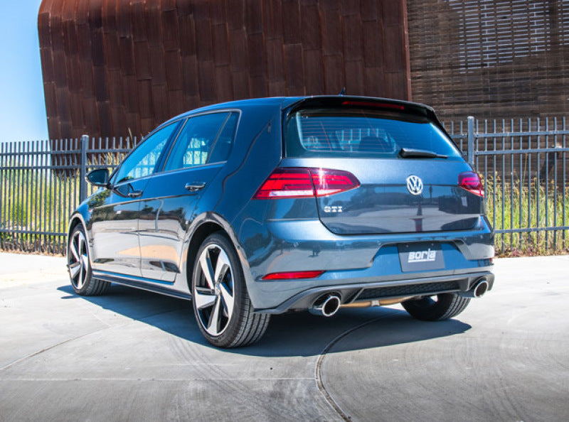 Borla 2018 Volkswagen GTI (MK7.5) 2.0T AT/MT SS S-Type Catback Exhaust installed on a blue VW GTI.