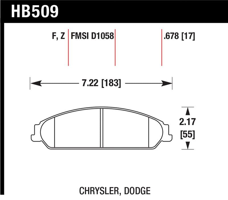 Hawk 05 Chrysler 300C w/ Perf. and HD Suspension HPS Street Front Brake Pads specifications diagram