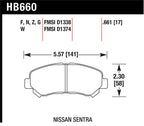 Hawk 09-10 Nissan Maxima / 08-10 Rogue / 07-09 Sentra SE-R / 10 Sentra SE-R M/T HPS Street Front Br brake pad dimensions