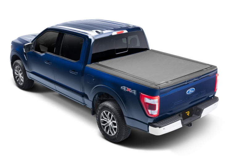 BAK 21-22 Ford F-150 (Incl. 2022 Lightning) Revolver X4s 5.7ft Bed Cover view from rear on blue truck