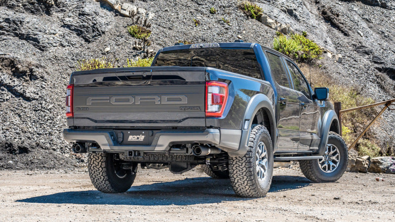 Borla 21-23 Ford Raptor 3in Tail Pipe Kit 4.5in Tip - Carbon Fiber Black Anodized on truck