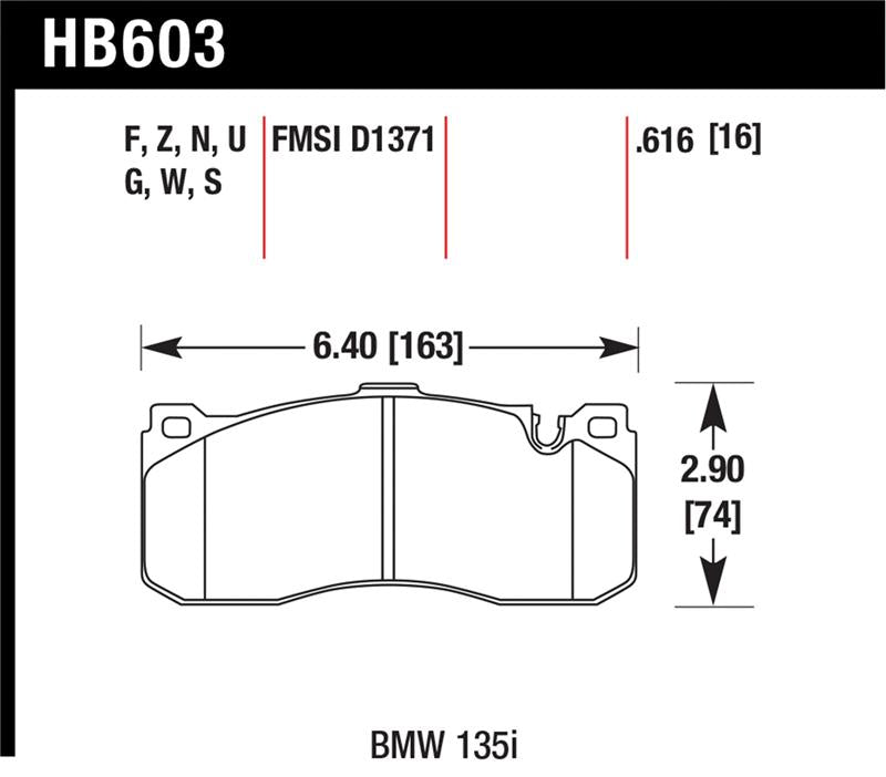 Hawk BMW 135i HPS Street Front Brake Pads dimensions and specs