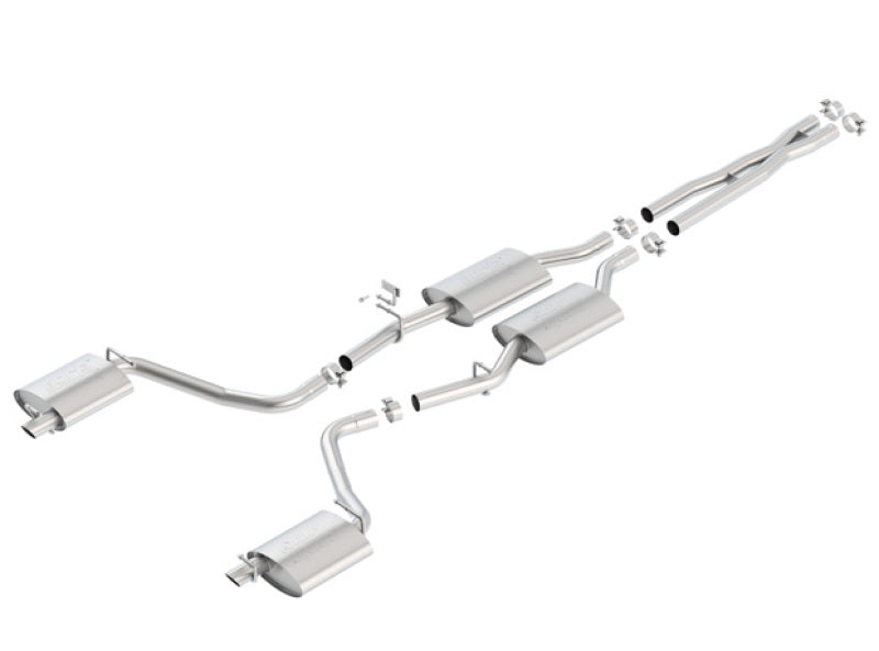 Borla 15-16 Dodge Charger 3.6L V6 ATAK Cat Back Exhaust (Uses Factory Valence) in silver stainless steel. Main image