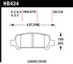 Hawk 02-03 WRX / 05-08 LGT D770 HP+ Street Rear Brake Pads dimensions