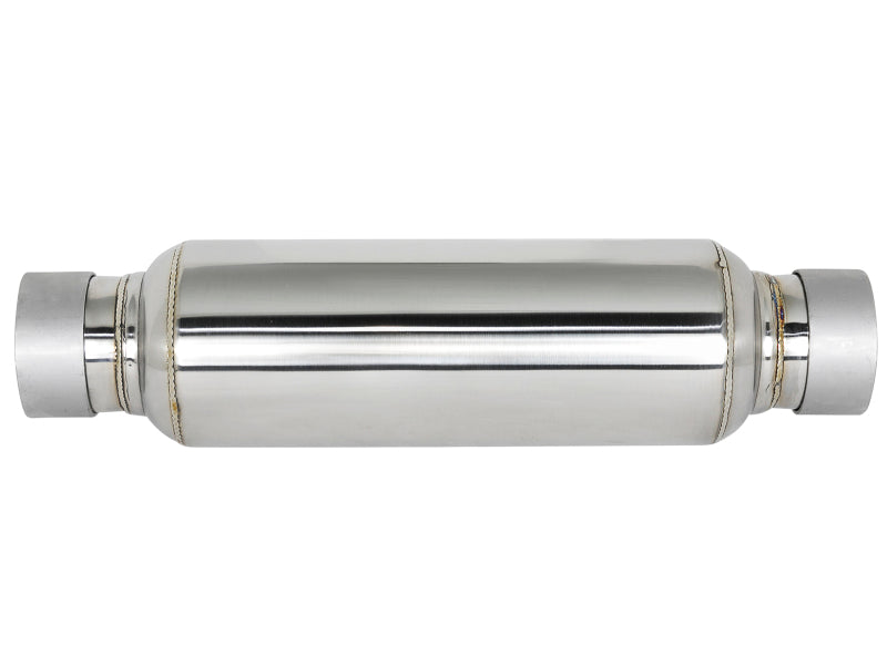 aFe MACH Force-Xp Resonator 2-1/2 IN Inlet/Outlet x 4 IN Dia. x 12 IN Body x 15 IN Overall Length Secondary image