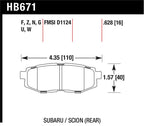 Hawk 13 Scion FR-S / 13 Subaru BRZ/10-12 Legacy 2.5 GT/3.6R DTC-60 Race Rear Brake Pads dimensions diagram