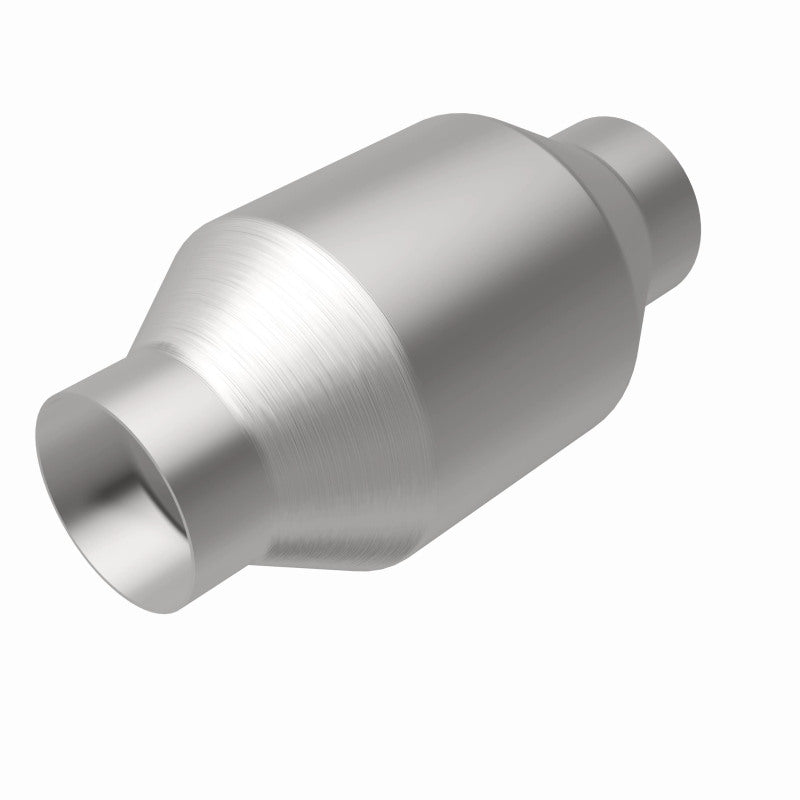 MagnaFlow Conv Univ 2.25in Inlet/Outlet Center/Center Round catalytic converter for offroad performance upgrades.