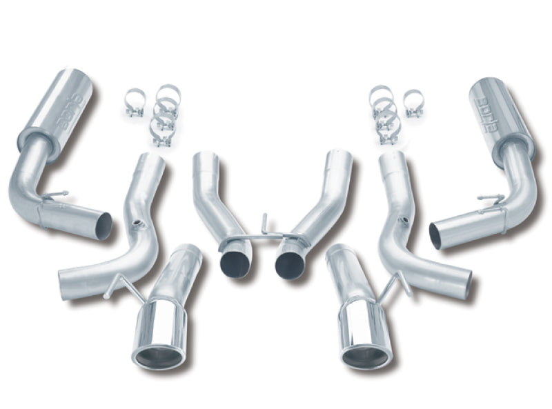 Borla 96-02 Viper GTS/R/T-10 Coupe/Convertible 2dr w/ 2.5in Inlets SS Catback Exhaust System parts laid out on a white background.