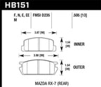 Hawk 81-85 Mazda RX-7 Blue 9012 Rear Race Brake Pads dimensions