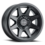 ICON Rebound 17x8.5 6x5.5 0mm Offset 4.75in BS 106.1mm Bore Satin Black Wheel for offroad performance upgrades.